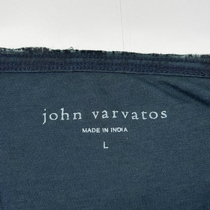 John Varvatos Atkins Long Sleeve T Shirt Chipped Wall Burnout Print Blue L Large