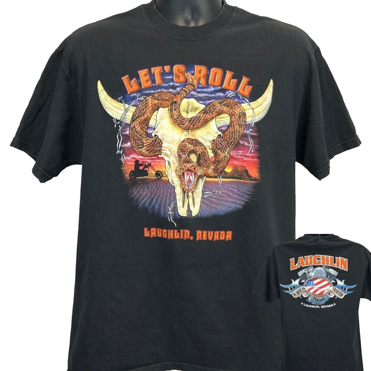 Laughlin 摩托车拉力赛复古 Y2Ks T 恤中号 Biker Nevada 男式黑色