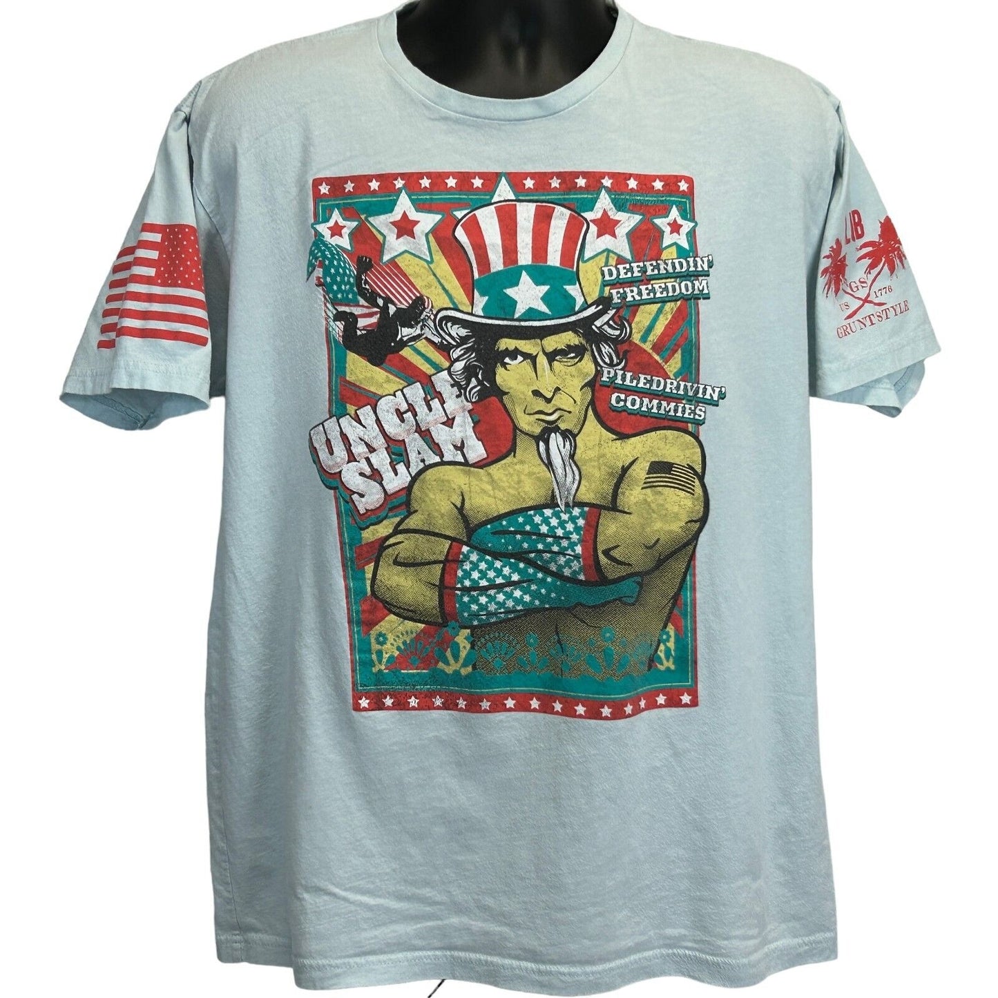 Camiseta estilo Club Grunt Uncle Sam Slam, talla extragrande, para hombre, de lucha libre, de EE. UU., color azul