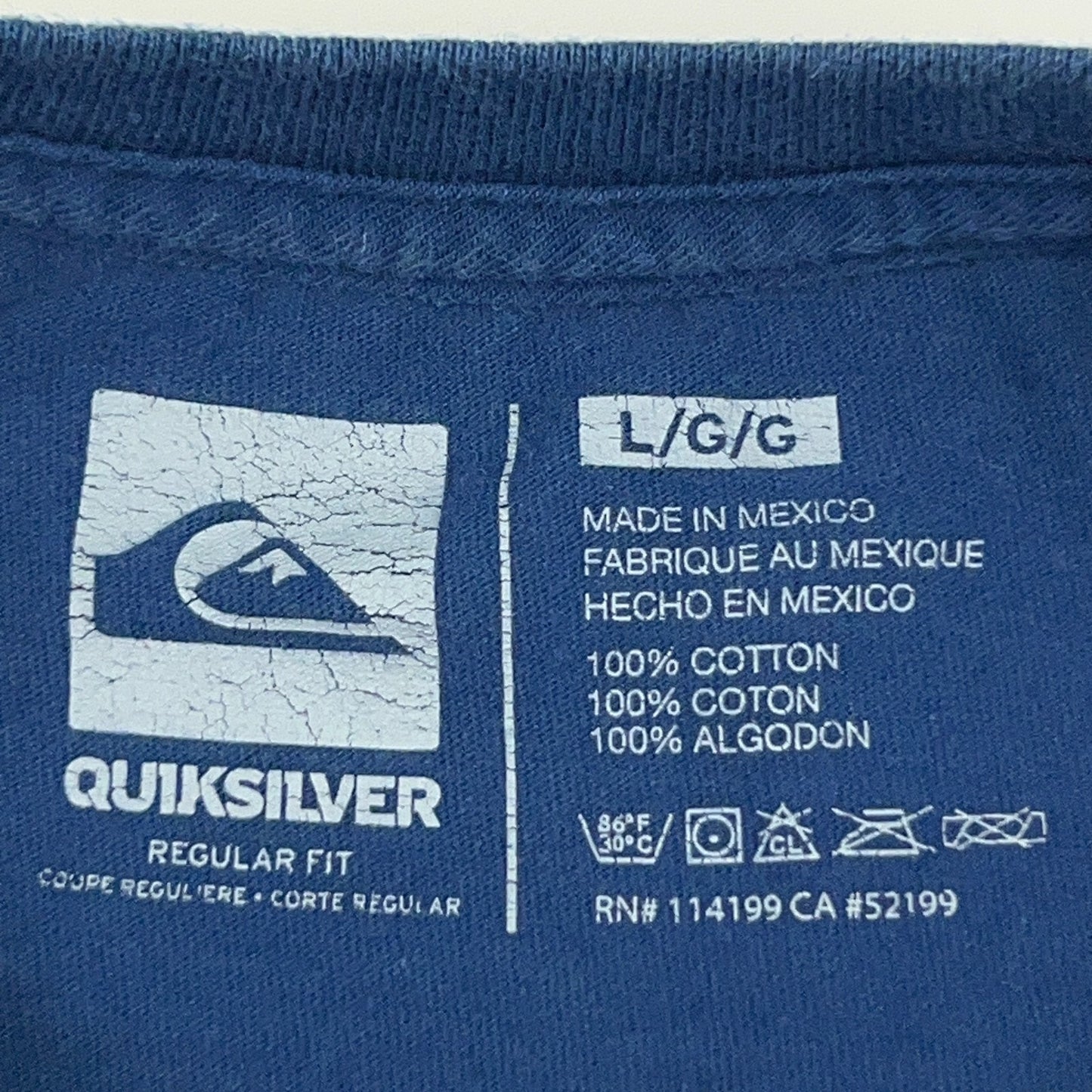 Quiksilver Long Sleeve T Shirt Blue Mountain Wave Logo L Large Regular Fit