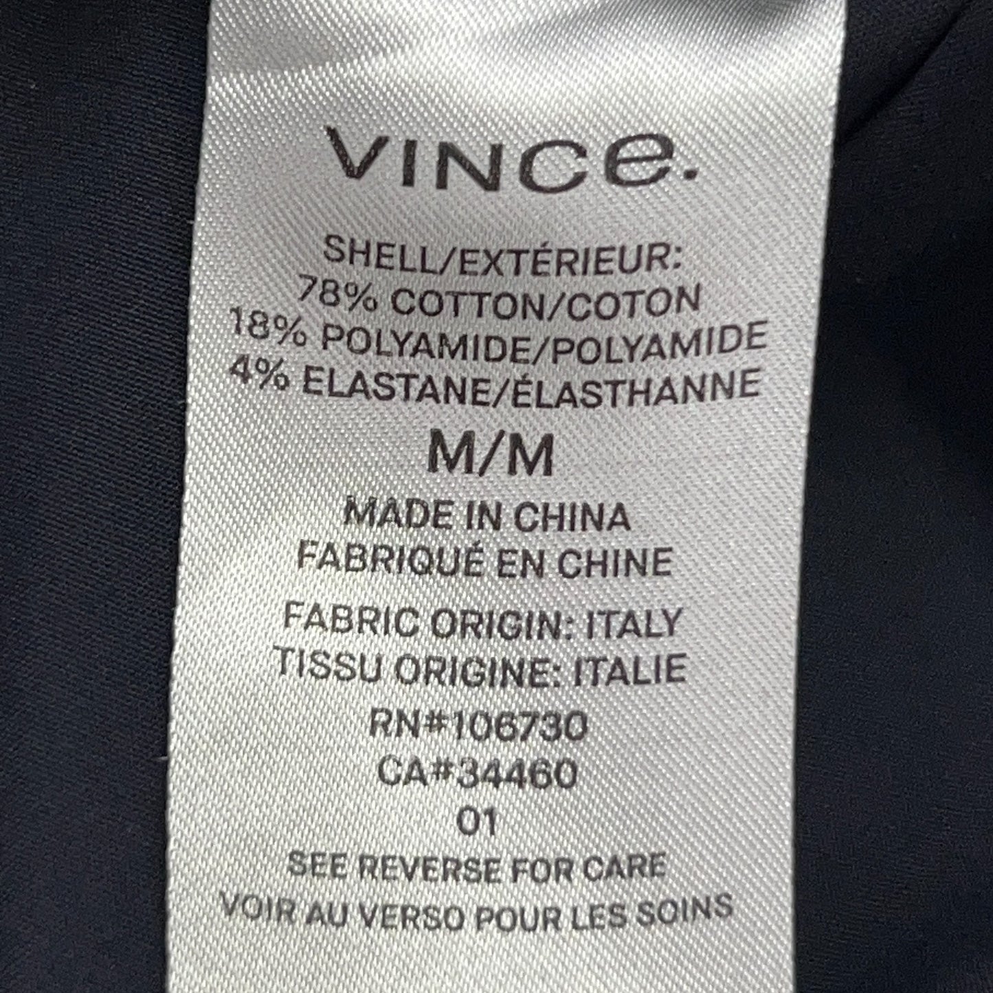 Vince Button Front Shirt Button Up Long Sleeve Stretch Navy Blue Mens M Medium