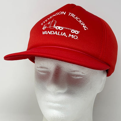 Vintage 80s Stevenson Trucking Trucker Hat Baseball Cap Vandalia MO Snapback Red