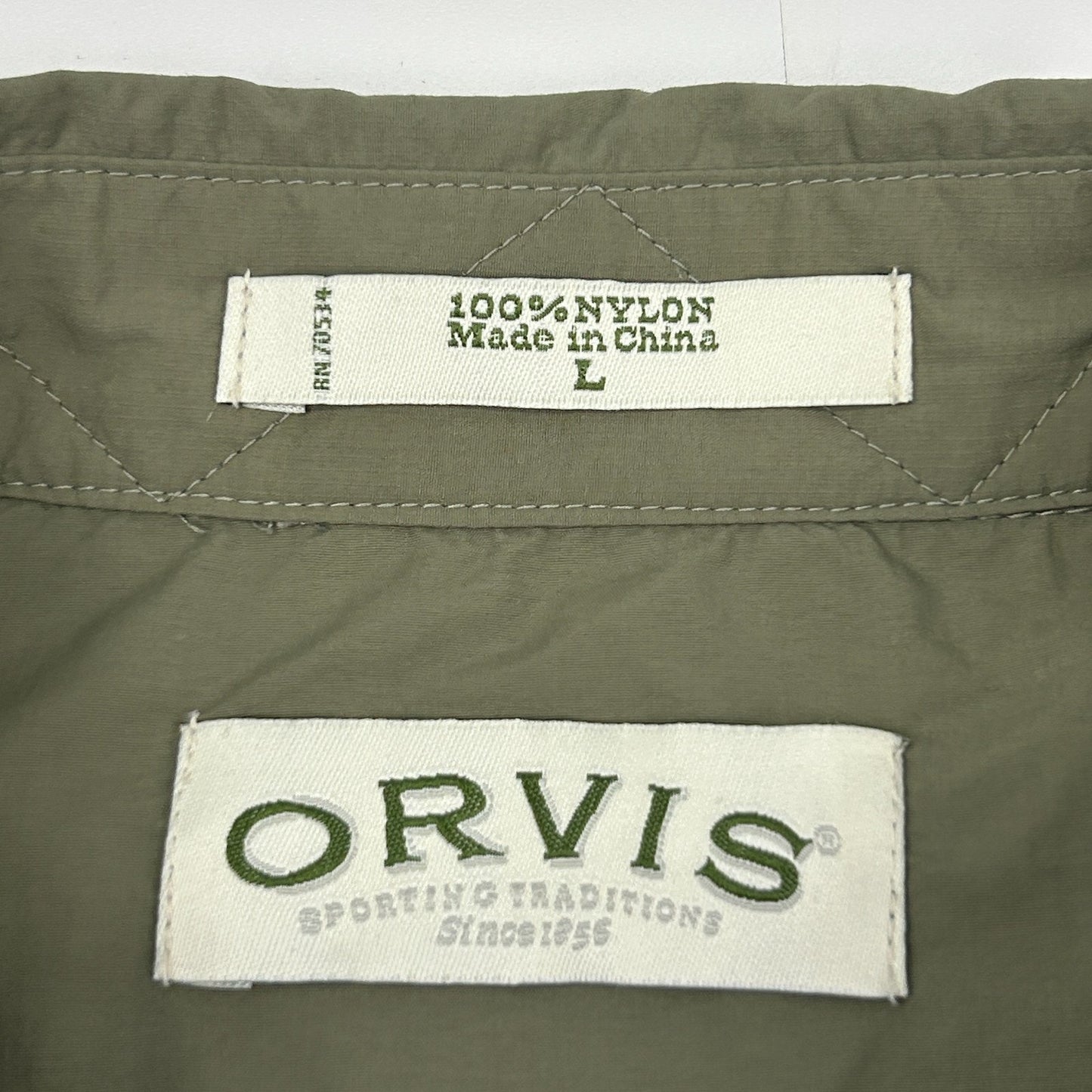 Orvis Button Front Shirt Long Fishing Roll Tab Sleeves Vented Green Mens L Large