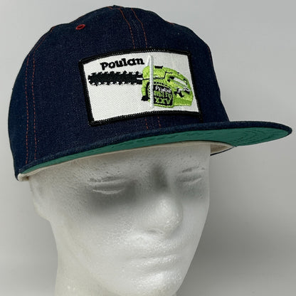 Vintage 70s Poulan Micro XXV Chainsaw Hat Baseball Cap Denim USA Snapback Blue