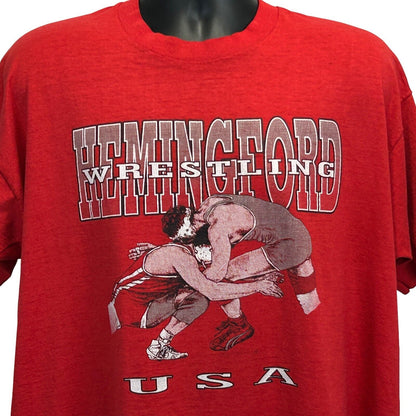 Hemingford Wrestling T Shirt XXL 2XL Vintage 90s Nebraska High School Mens Red