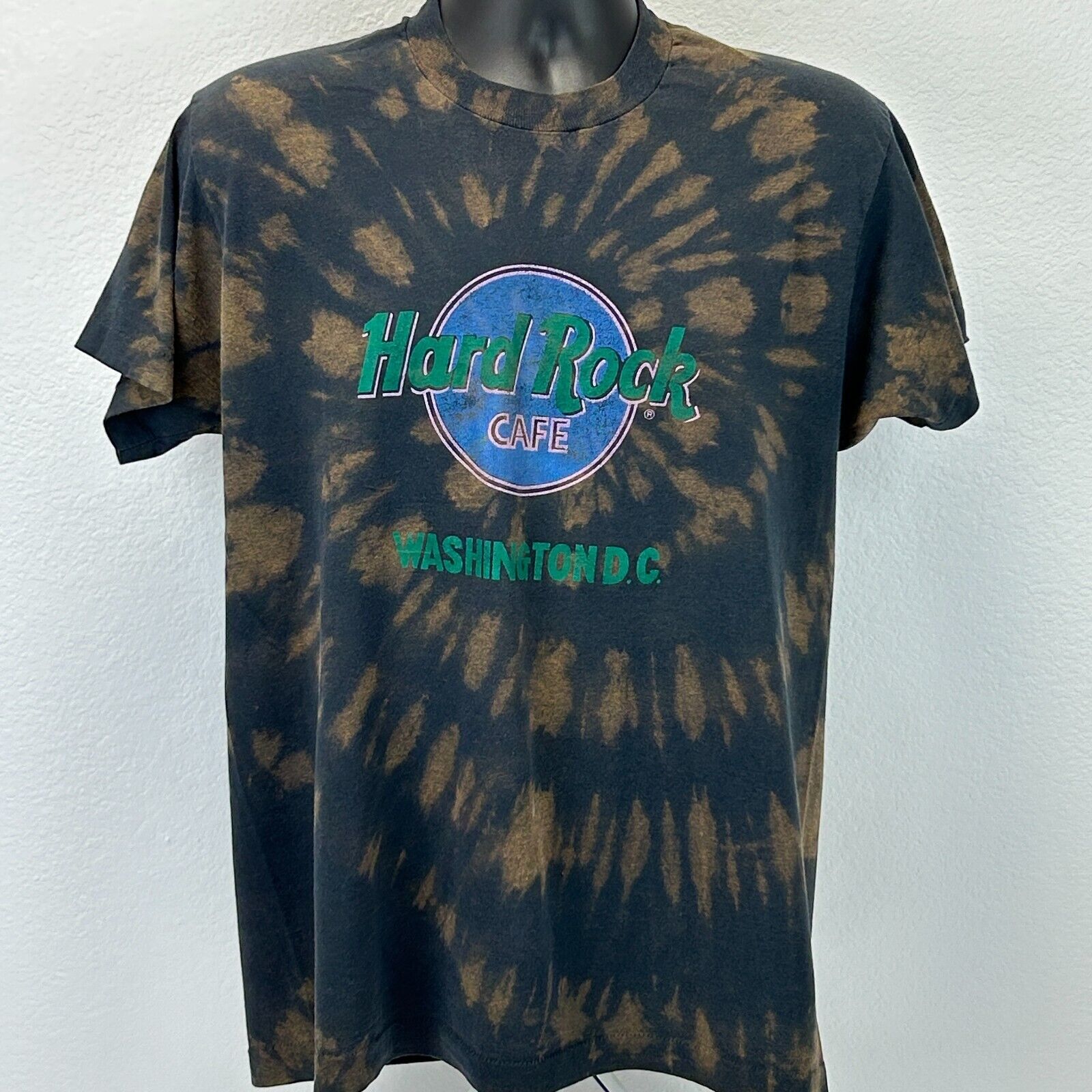 Vintage Hard Rock Cafe Washington DC T Shirt Mens Large Tie Dye 90s Tee Black - Neon Vintage