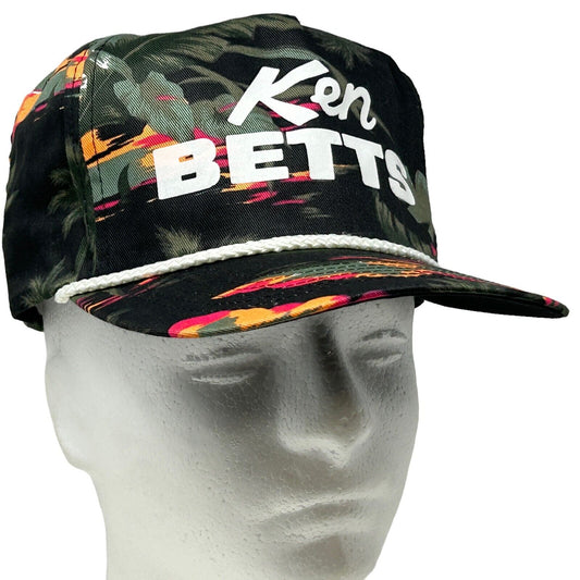 Ken Betts Hawaiian Floral Hat Vintage 90s Black Rope Cord Snapback Baseball Cap