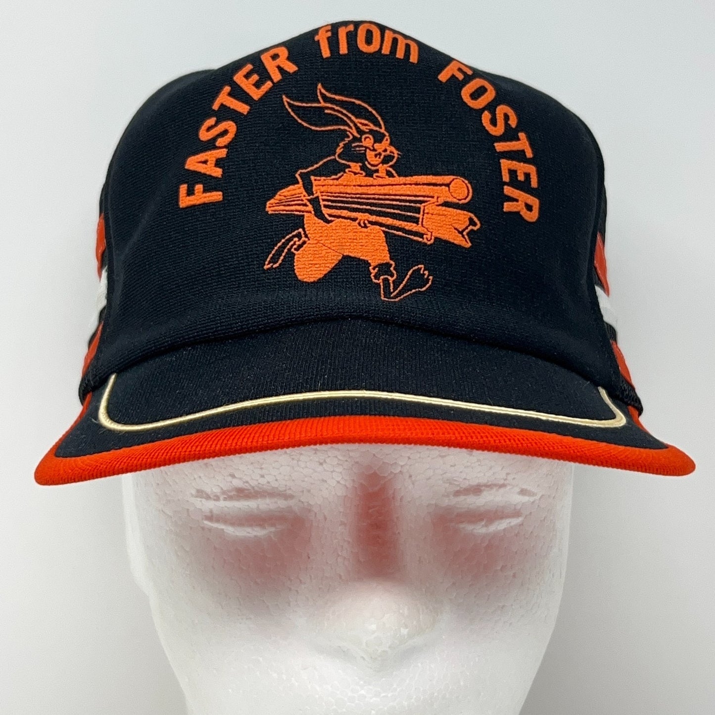 Vintage 80s Faster From LB Foster Trucker Hat Baseball Cap 3 Stripe USA Black