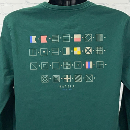 Batela Nautical Signal Flags Alphabet Green Long Sleeve T-Shirt Mens L Large