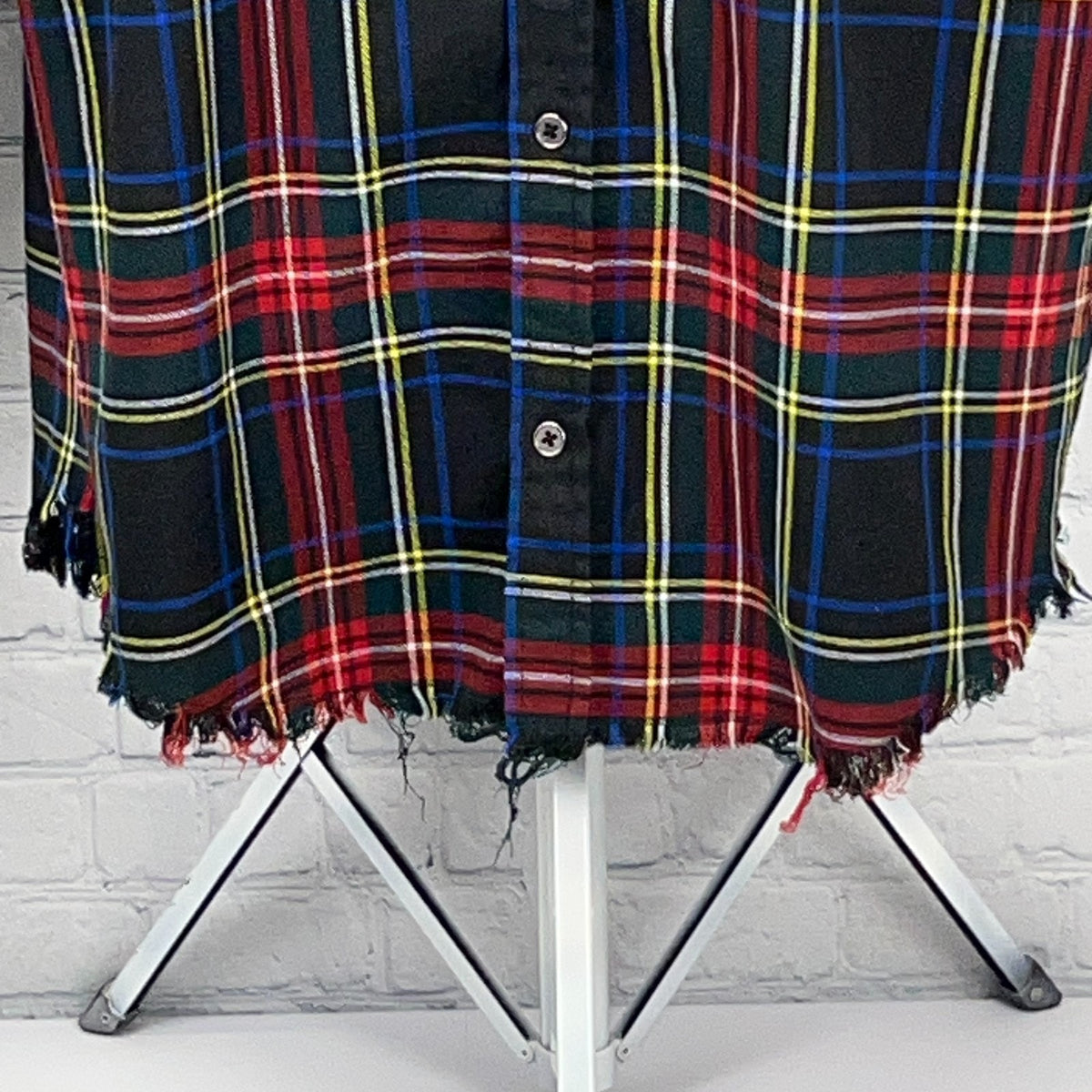 Elwood Plaid Button Up Shirt S Small Tartan Raw Hem Track Stripe Long Sleeve