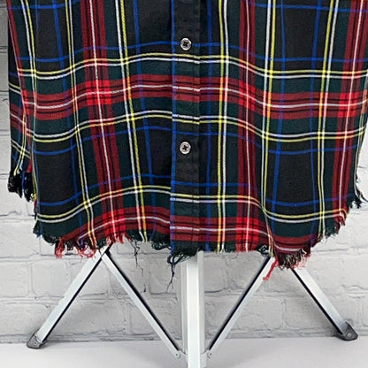 Elwood Plaid Button Up Shirt S Small Tartan Raw Hem Track Stripe Long Sleeve
