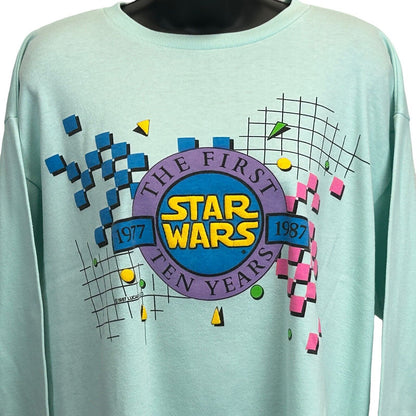 Camiseta vintage de los años 80 de Star Wars: Los primeros diez años, talla grande, fabricada en EE. UU., para mujer, color azul