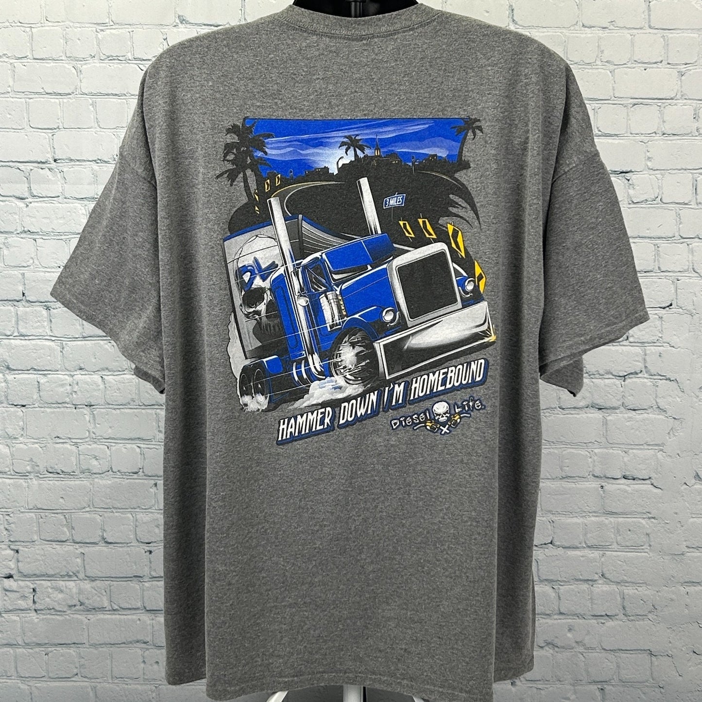 Diesel Life Hammer Down I'm Homebound T Shirt Big Rig Trucker Gray Mens 3XL XXXL - Neon Vintage