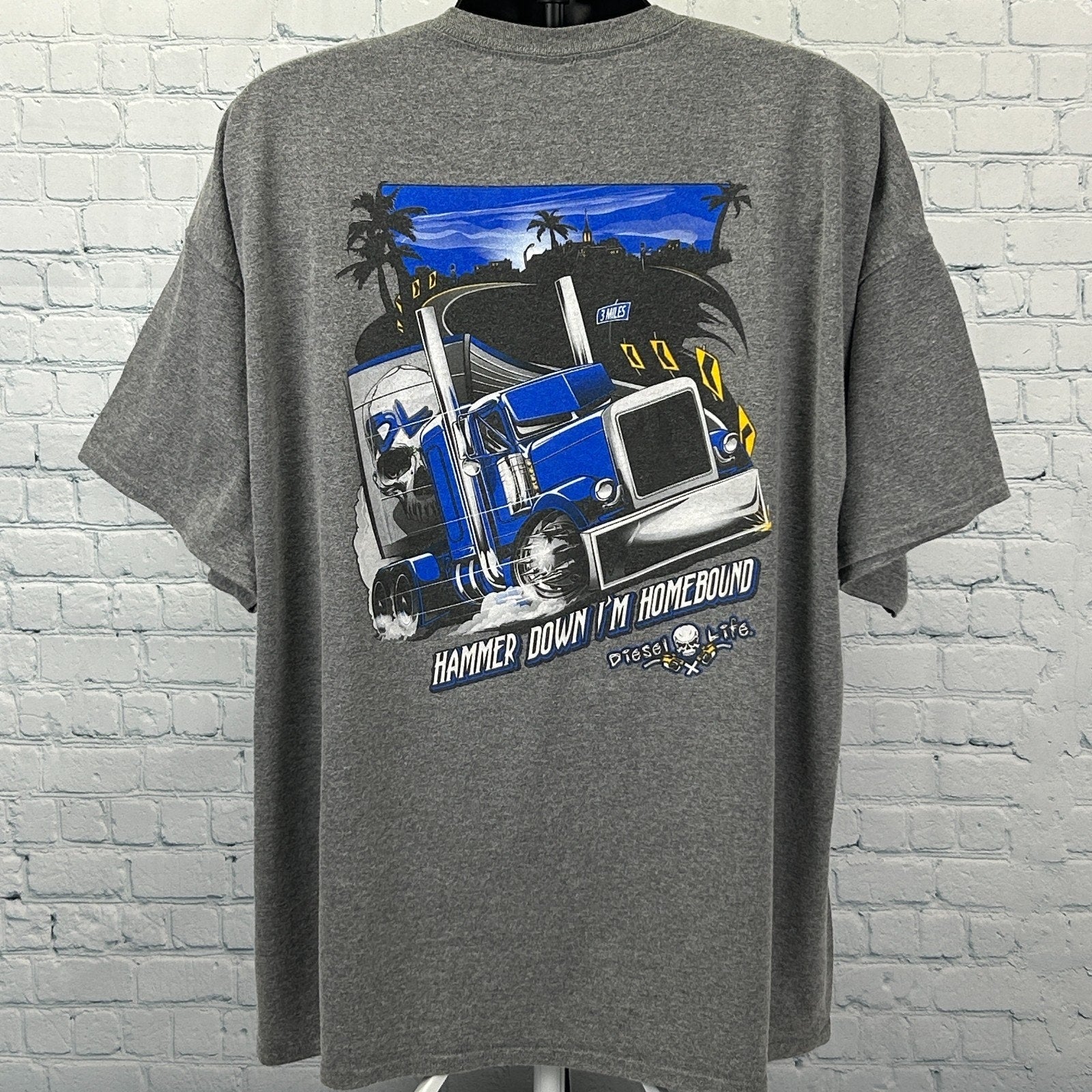Diesel Life Hammer Down I'm Homebound T Shirt Big Rig Trucker Gray Mens 3XL XXXL - Neon Vintage