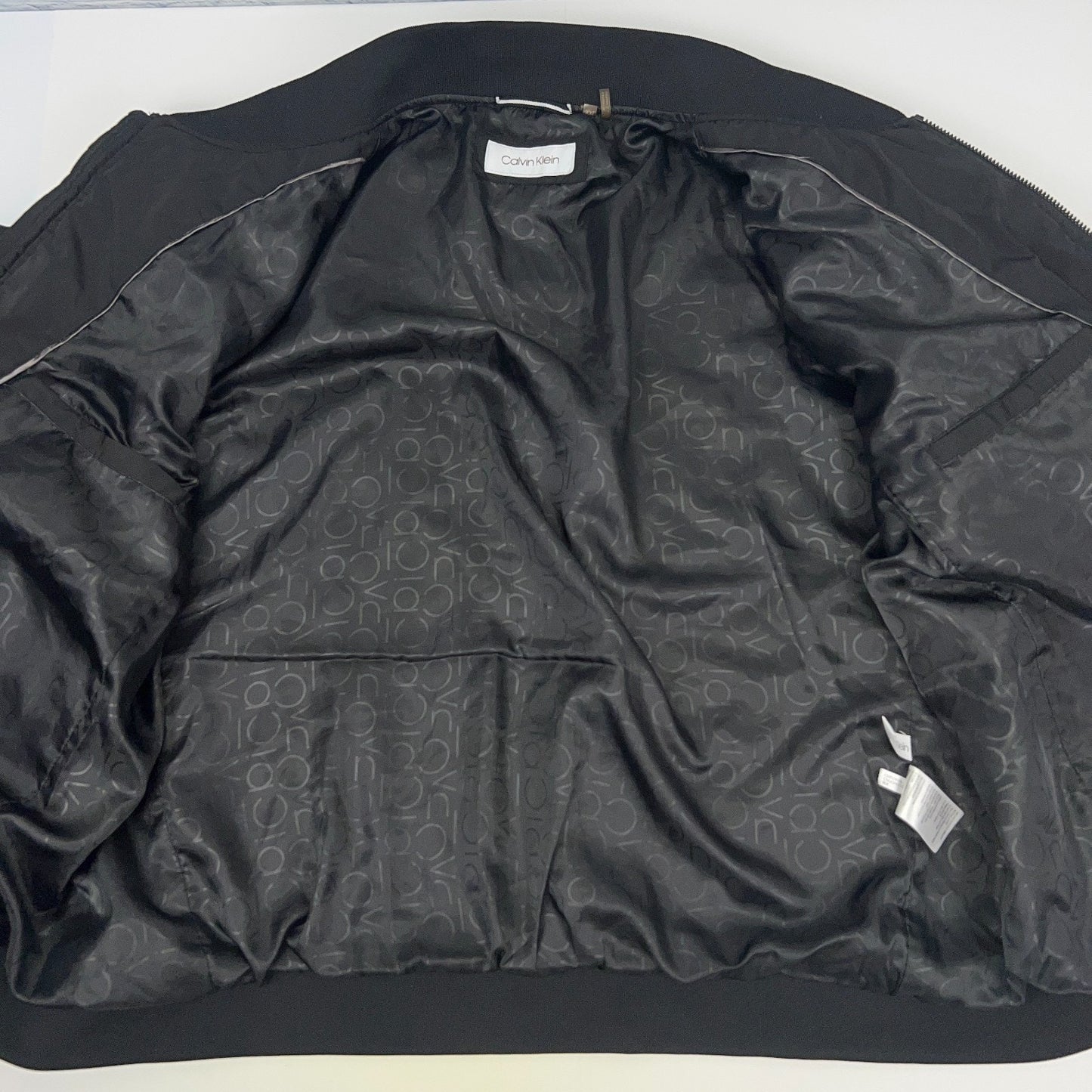 Calvin Klein Flight Jacket XXL 2XL Black Quilted Polyester Zip Pocket Bomber