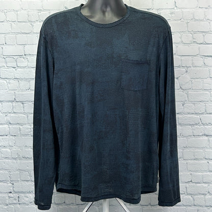 John Varvatos Atkins Long Sleeve T Shirt Chipped Wall Burnout Print Blue L Large