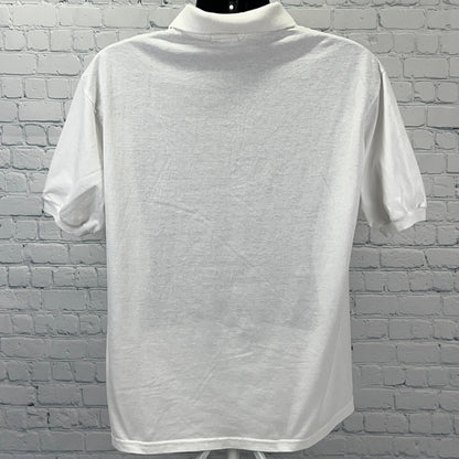 Vintage 90s The Bear 98.9 FM Radio Station Polo Shirt Indiana White Mens L Large
