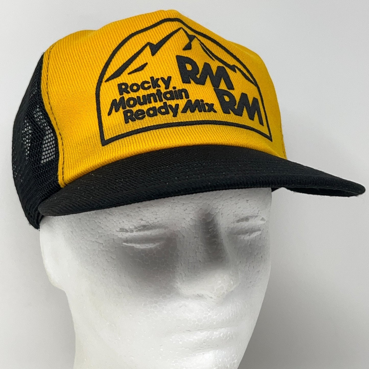 Vintage 80s Rocky Mountain Ready Mix Trucker Hat Baseball Cap Black Snapback USA