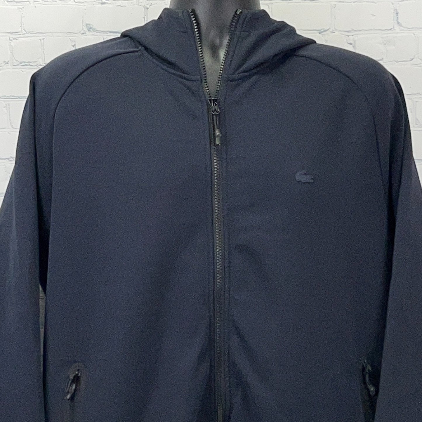Lacoste Hooded Zip Jacket Mens XL X‑Large Navy Blue Croc Logo Cotton Blend