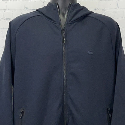 Lacoste Hooded Zip Jacket Mens XL X‑Large Navy Blue Croc Logo Cotton Blend