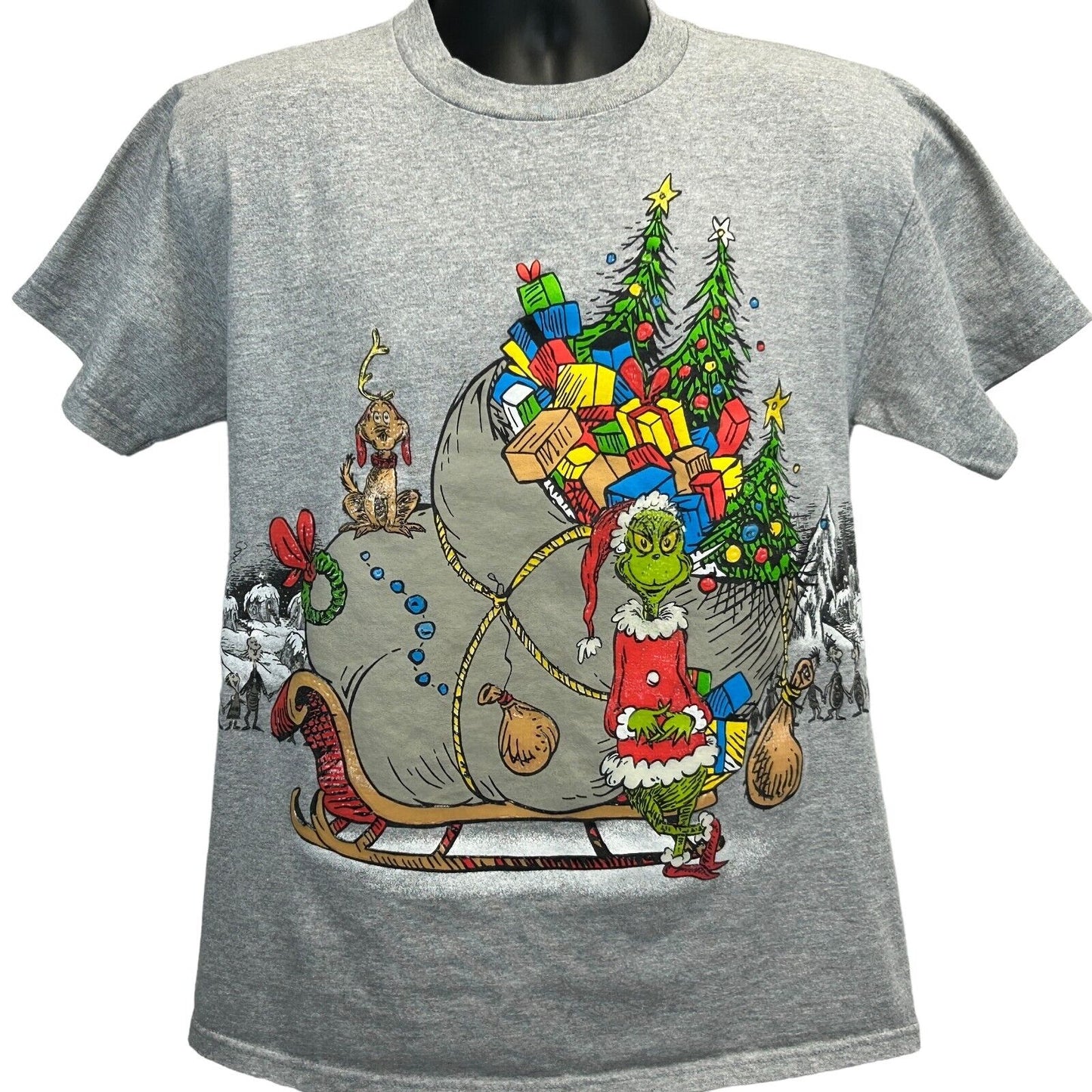 Dr Seuss How the Grinch Stole Christmas Vintage Y2Ks T Shirt Medium Mens Gray