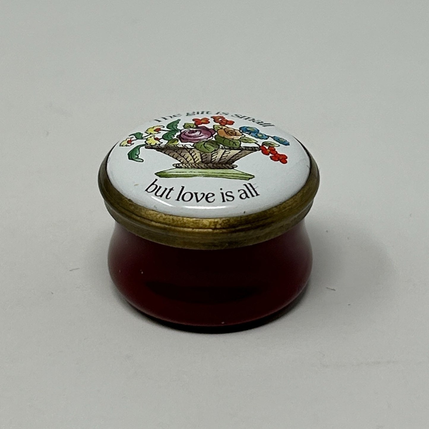 Vintage Halcyon Days Enamel Screw Top Jar "The Gift Is Small" Bilston England