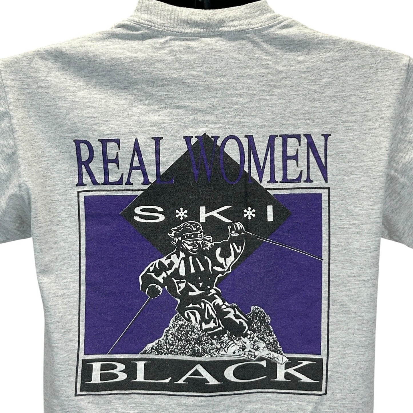 Vintage Real Women Ski Black T Shirt Unisex Small Copper Mountain Skiing Gray Womens