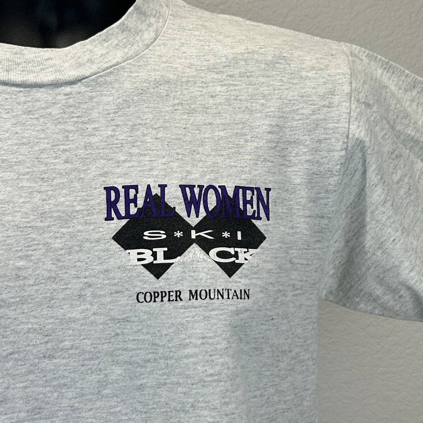 Vintage Real Women Ski Black T Shirt Unisex Small Copper Mountain Skiing Gray Womens