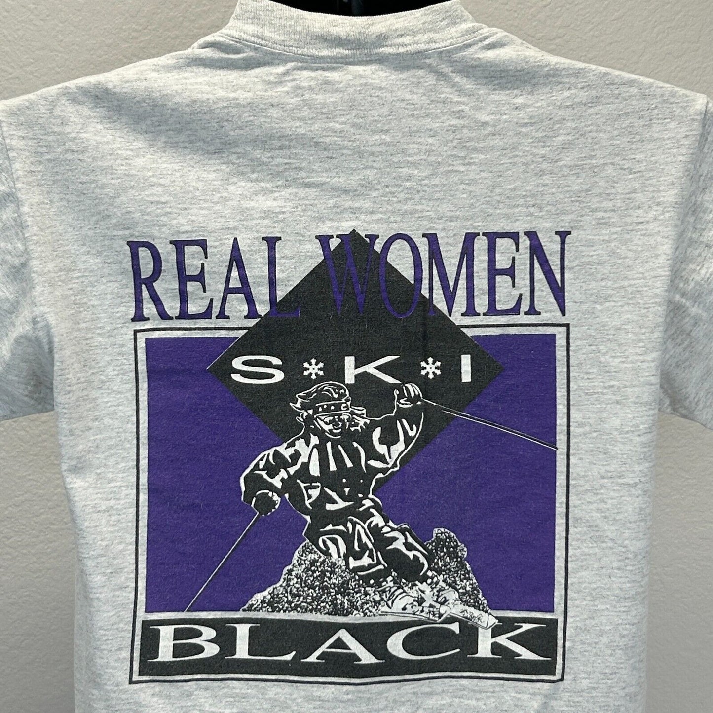 Vintage Real Women Ski Black T Shirt Unisex Small Copper Mountain Skiing Gray Womens