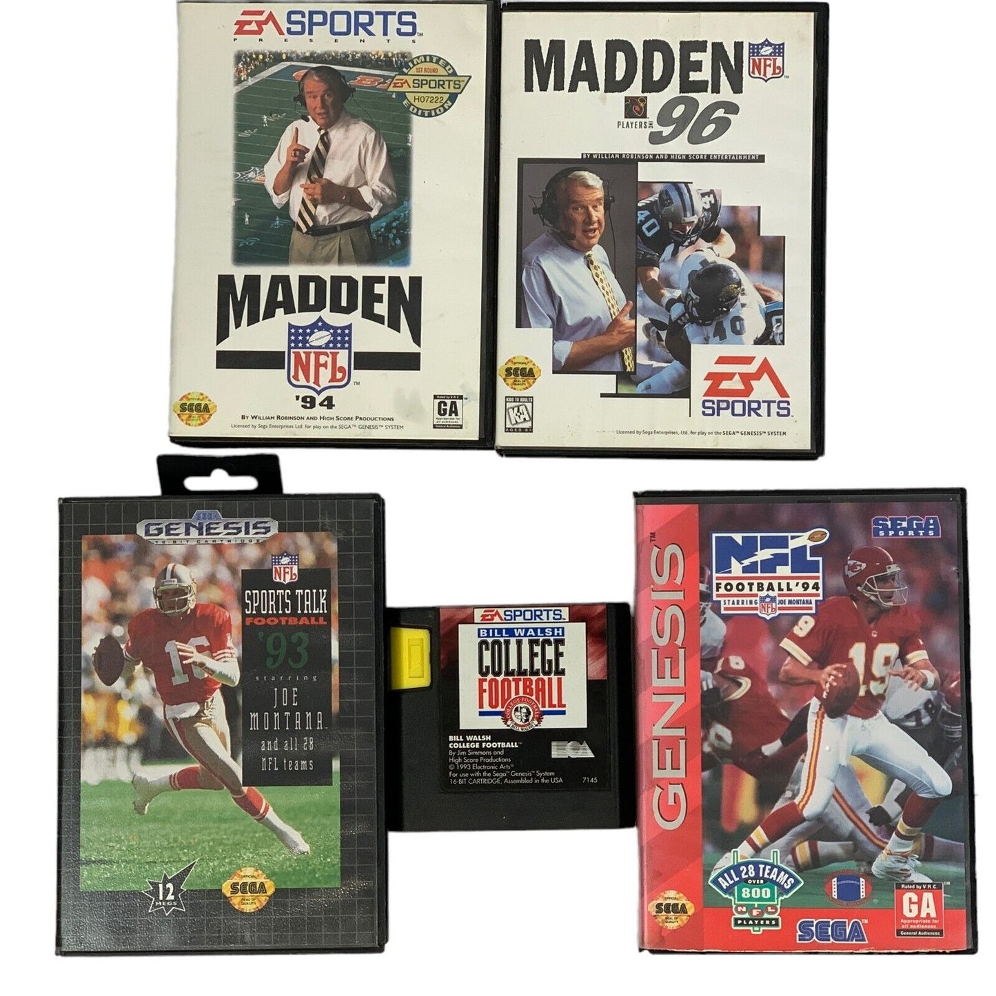 Lote de 5 videojuegos de fútbol de Sega Genesis NFL College Madden Montana Sports