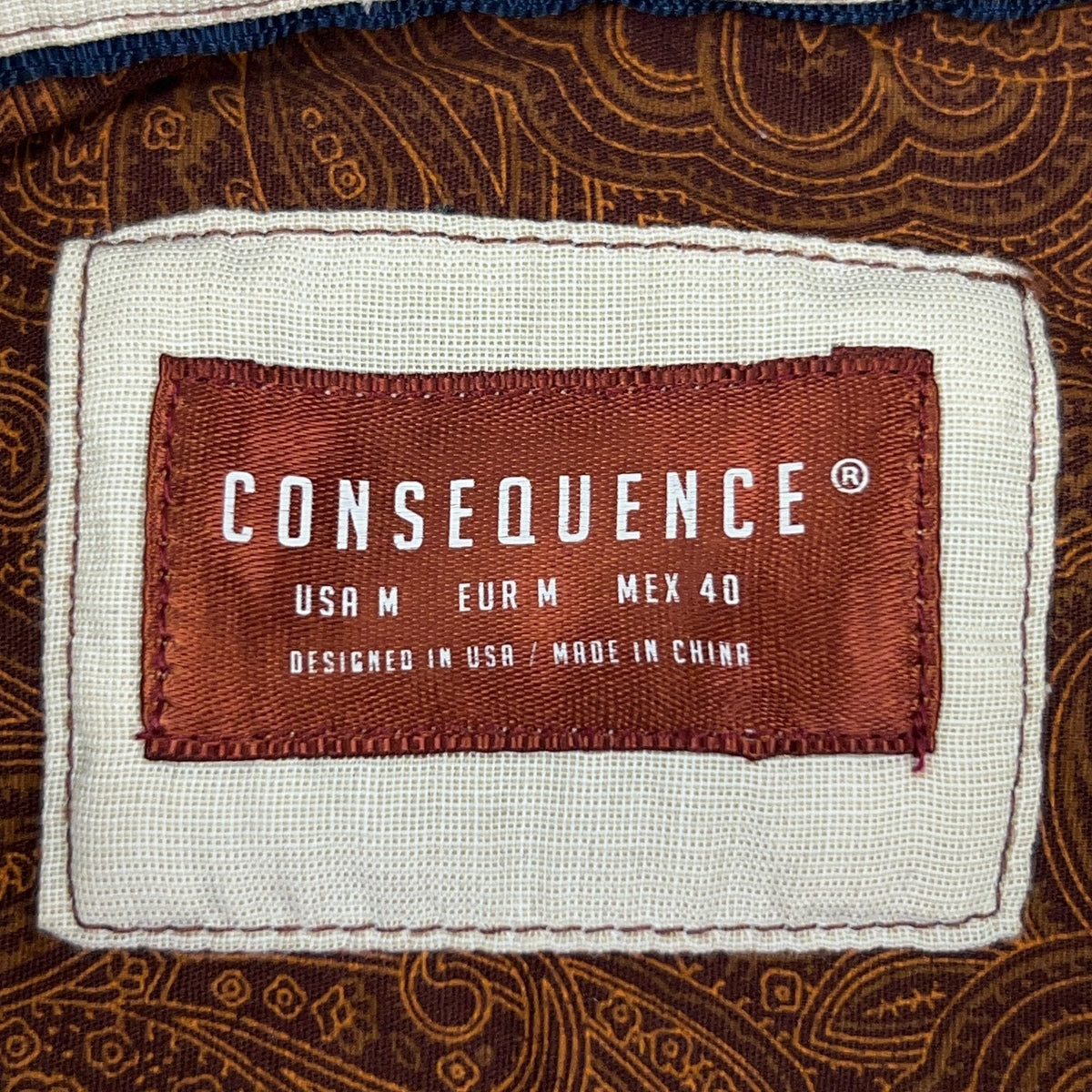 Consequence Shirt Mens M Medium Rust Orange Paisley Stretch Button Front
