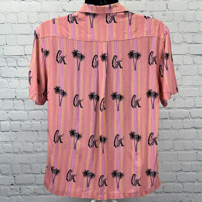 Lost Enterprises Hawaiian Camp Shirt Mens M Medium Pink Pin Up Girl Surfer Skate