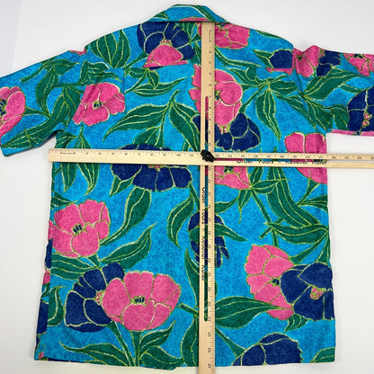 Vintage 60s Sun Fashions Casual Ceire Hawaiian Button Front Shirt Blue M Medium