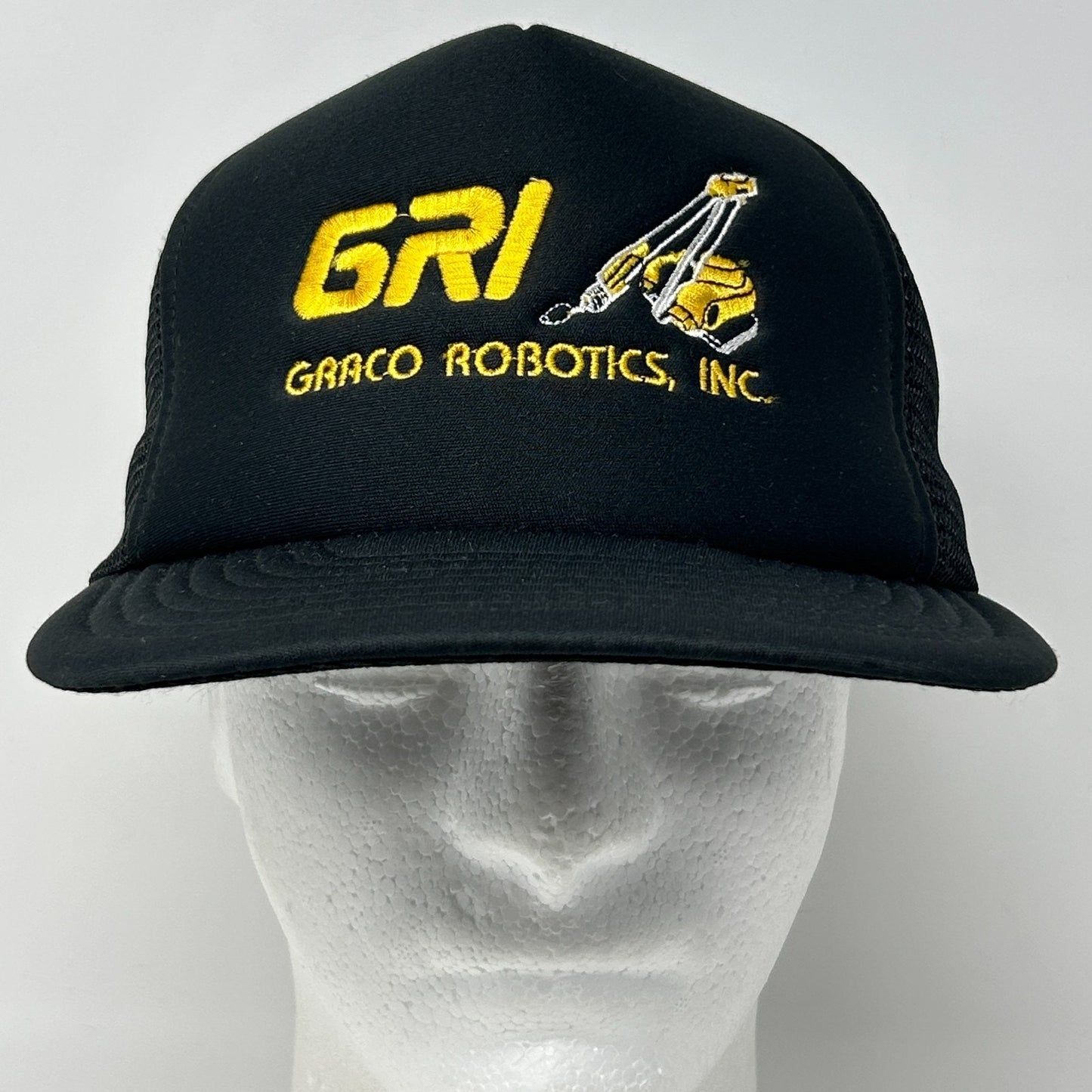 Vintage 90s Graco Robotics Inc Trucker Hat Baseball Cap GRI Mesh Snapback Black