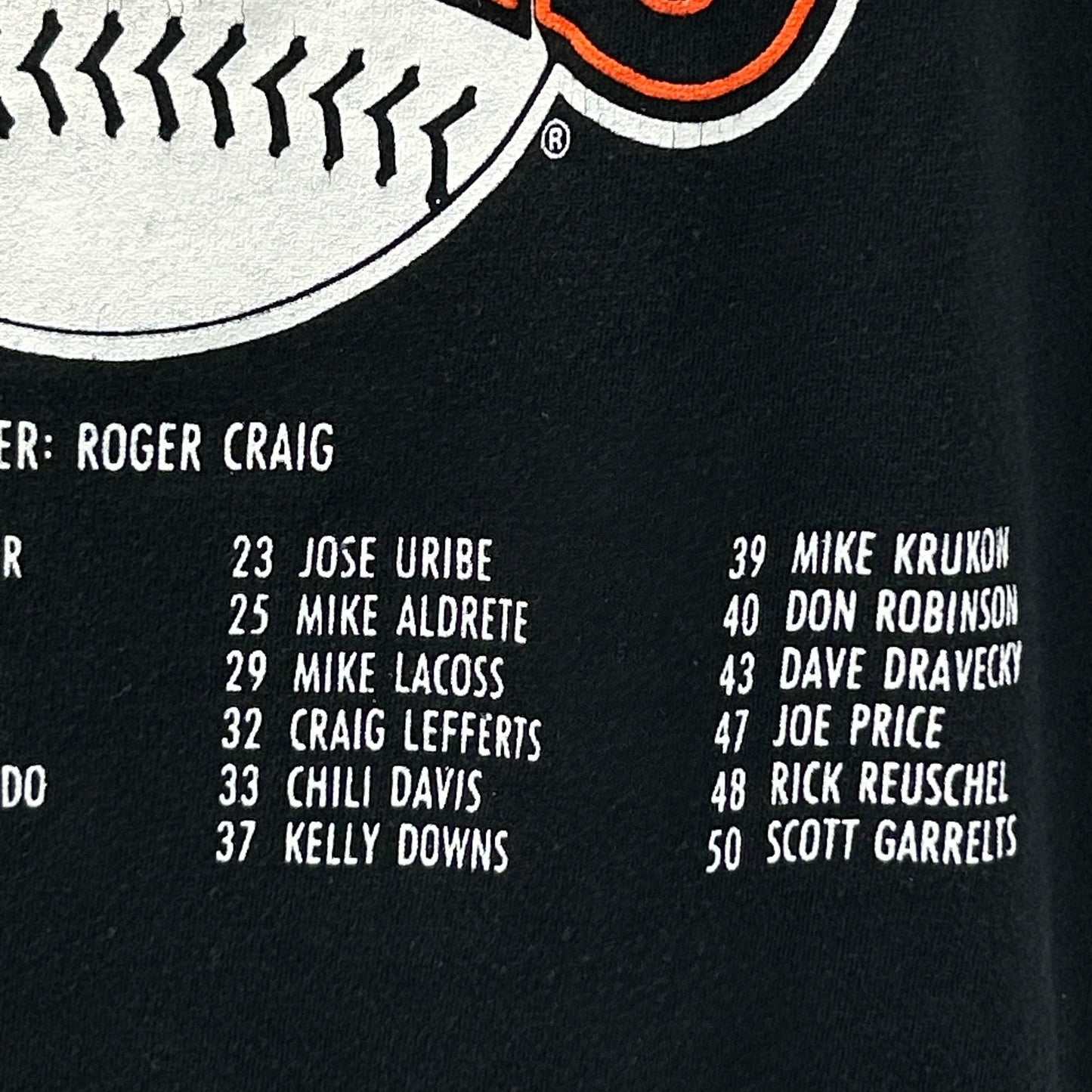 Vintage San Francisco SF Giants 1987 Roster T Shirt Mens M Medium Black 80s USA