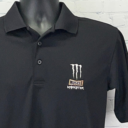 Muscle Monster Energy Logo Polo Shirt S Small Black Short Sleeve Polyester Drink