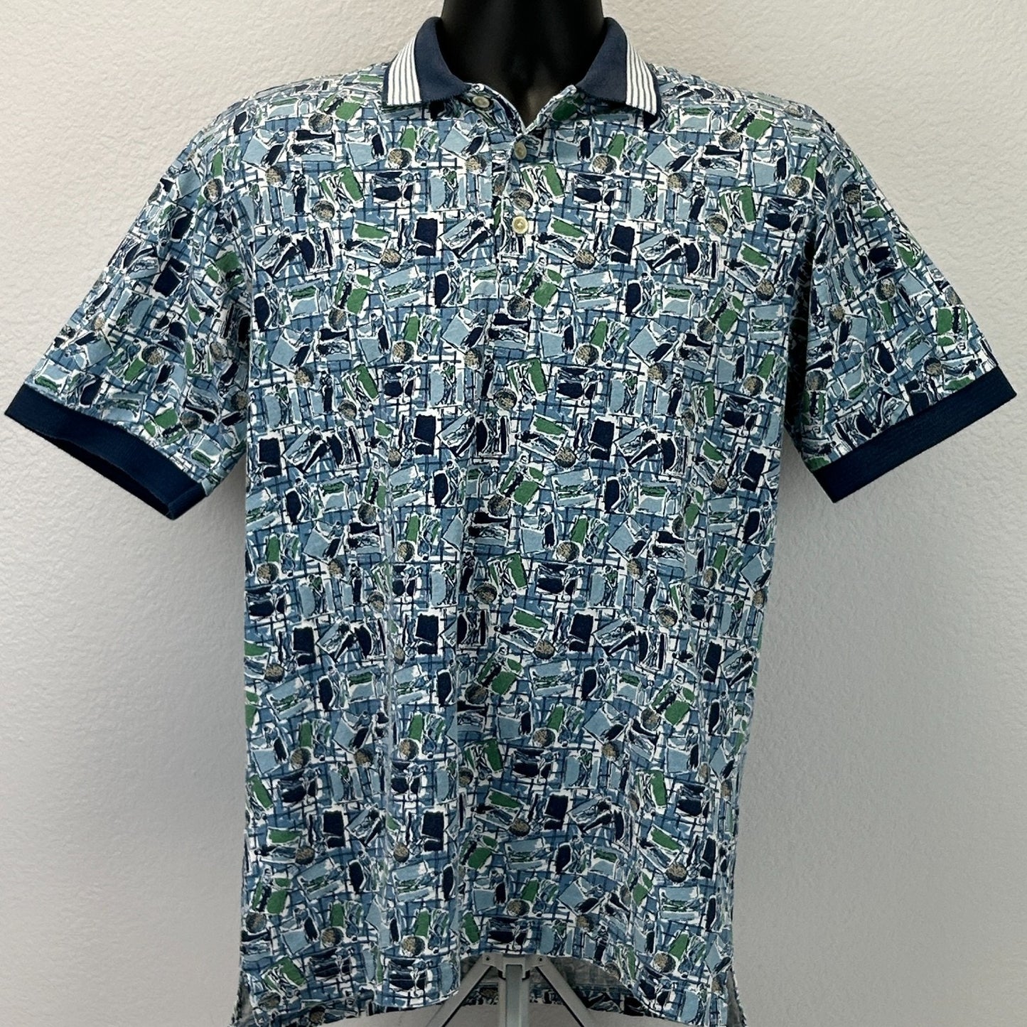Vintage 90s Chip Beck Golf Polo Shirt Golfer Golfing AOP SS Blue S Small