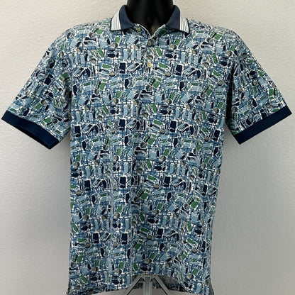 Vintage 90s Chip Beck Golf Polo Shirt Golfer Golfing AOP SS Blue S Small