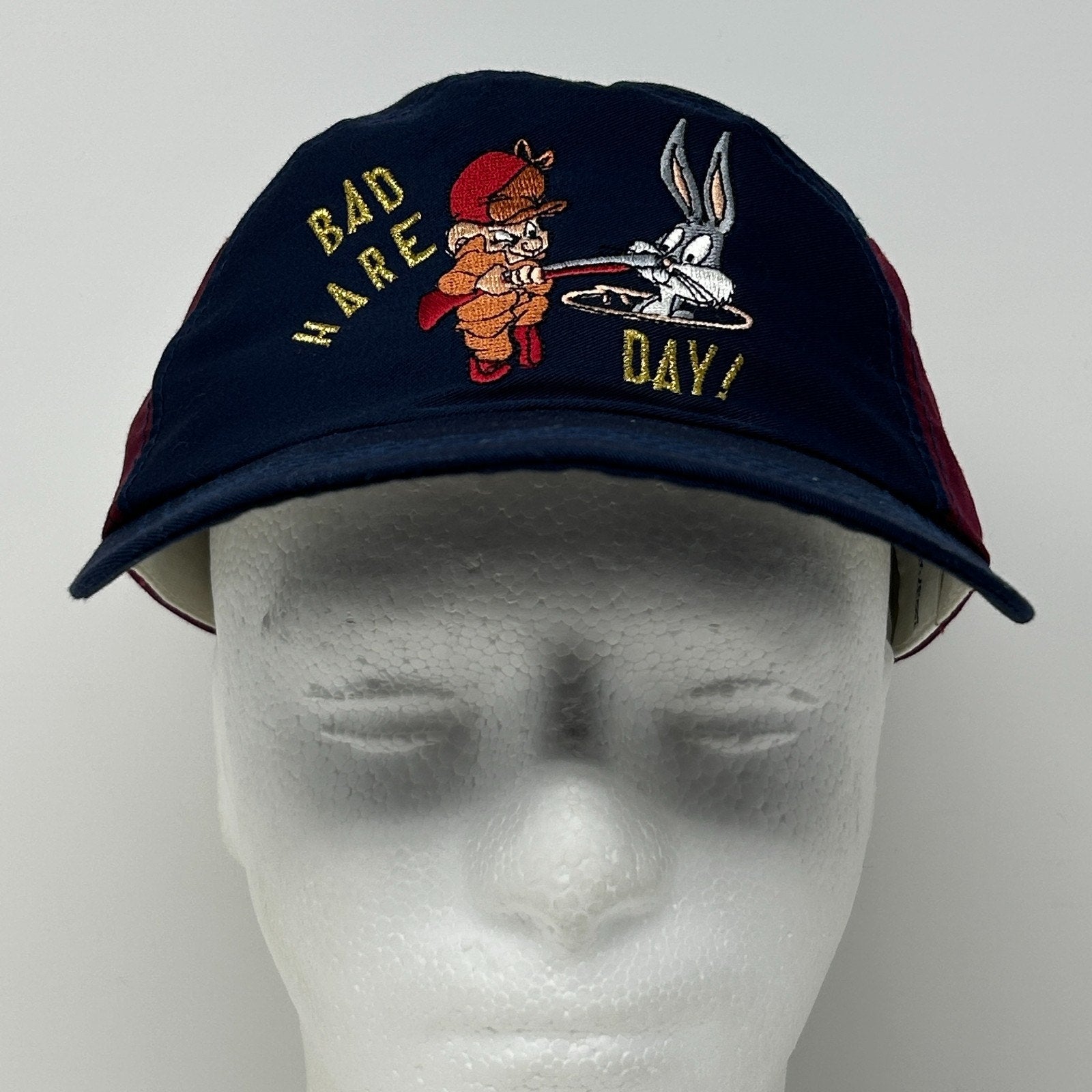 Vintage 90s Bad Hare Day Bugs Bunny Camp Hat Baseball Cap 5 Panel Strapback Blue - Neon Vintage