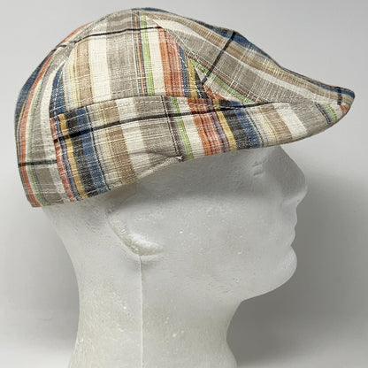 Scala Classico Plaid Flat Cap Hat Ivy Newsboy Cabbie Linen Blend Beige M Medium