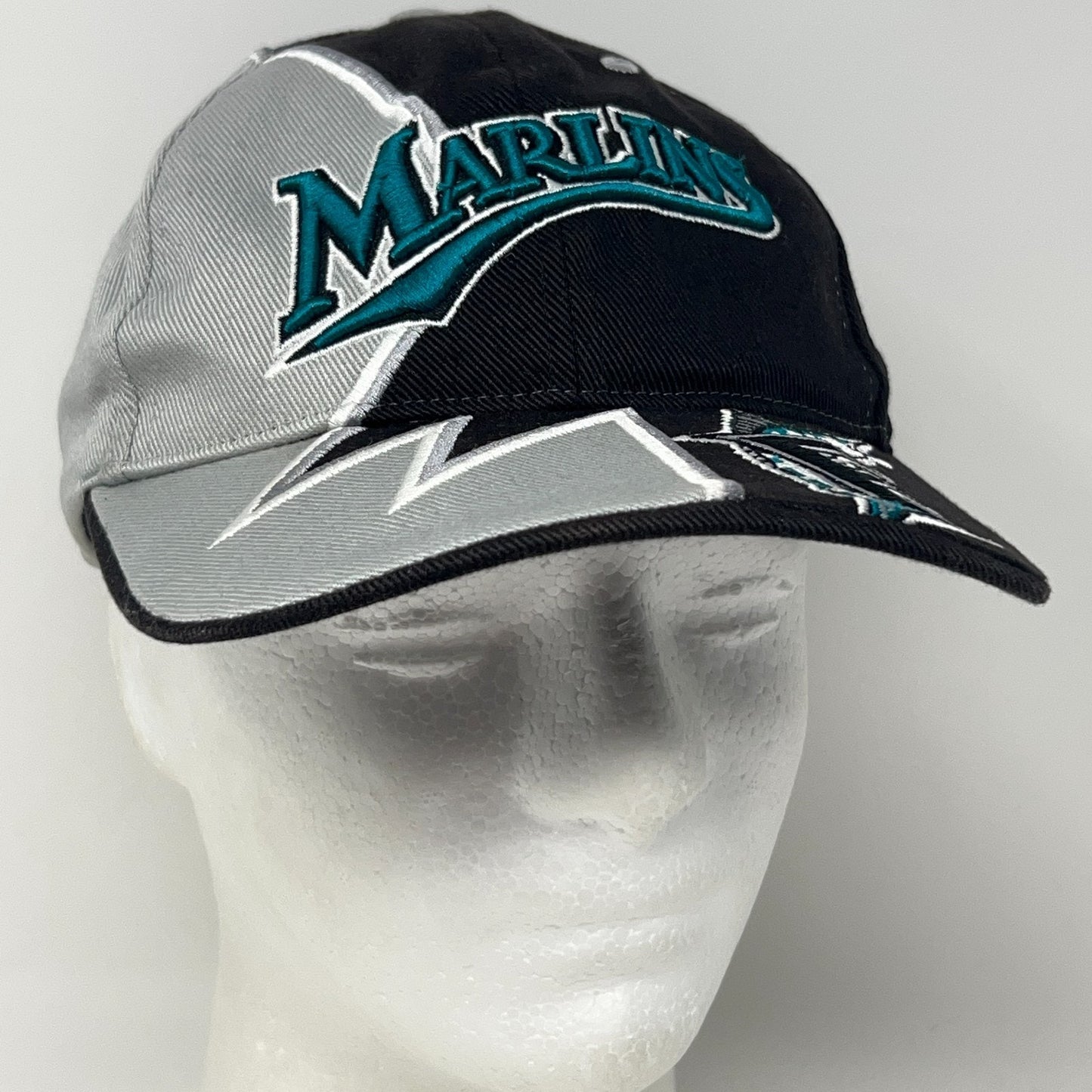 Vintage 90s Florida Miami Marlins Hat Baseball Cap Black Strapback 6 Panel MLB