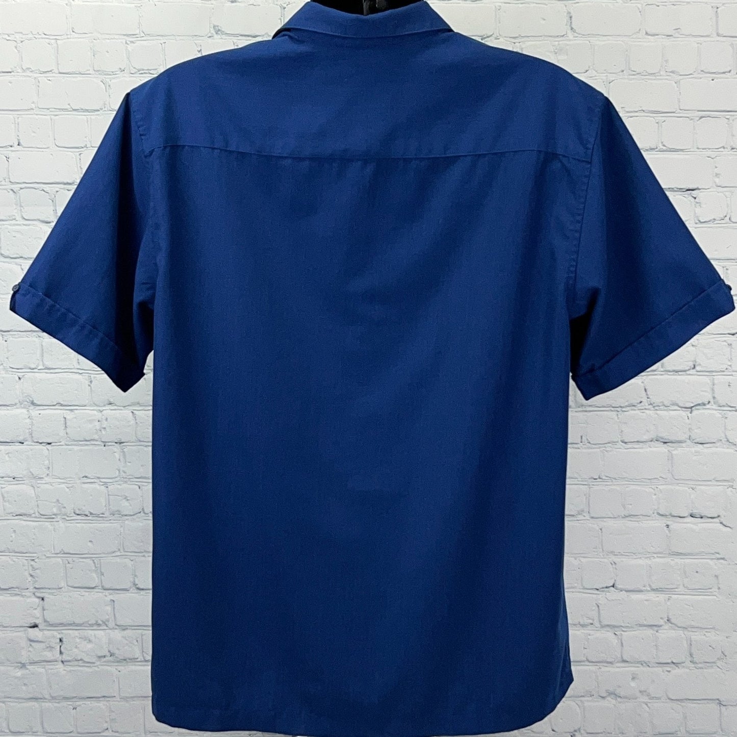 Cafe Luna Button Front Shirt Mens L Large Blue Striped Short Sleeve Polyester