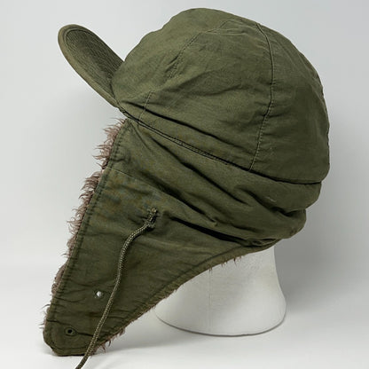 Vintage 1950s US Army M-1951 Field Pile Cap Hat Korean War Olive Green Ear Flaps