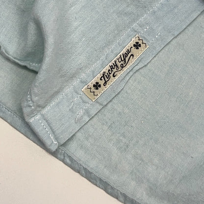 Lucky Brand Pearl Snap Button Front Shirt Blue Linen Blend Short Sleeve 2XL XXL