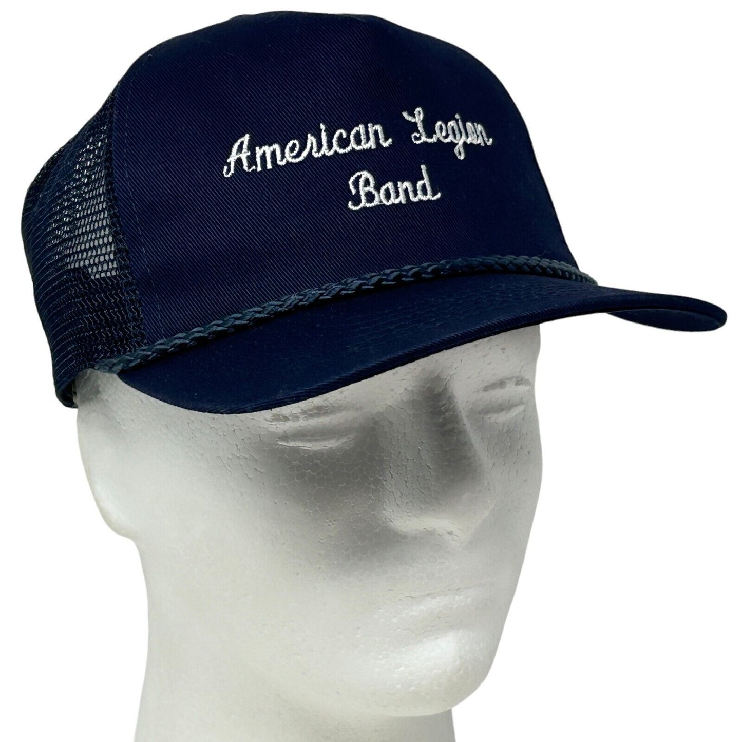 American Legion Band Vintage Trucker Baseball Hat Cap Rope Corded Blue 80s