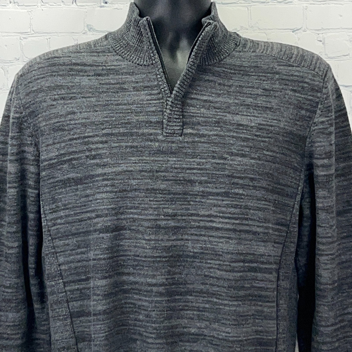 Alfani 1/4 Quarter Zip Sweater Mens L Large Gray 100% Cotton Mock Neck Pullover