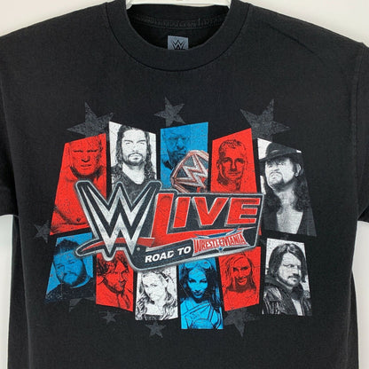 Camiseta WWE Live Road To Wrestlemania 2016, camiseta gráfica negra de lucha libre, mediana