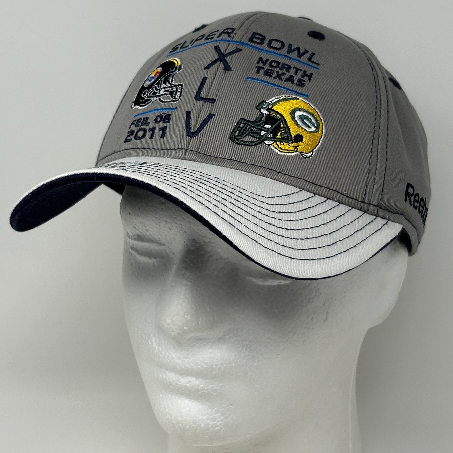 Super Bowl XLV Hat Baseball Cap Green Bay Packers Reebok NFL Strapback Gray - Neon Vintage
