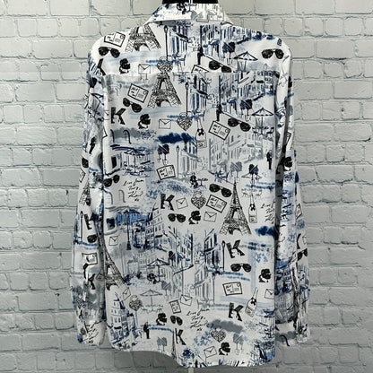Karl Lagerfeld Paris Button Front Shirt Roll Tab White France Womens M Medium