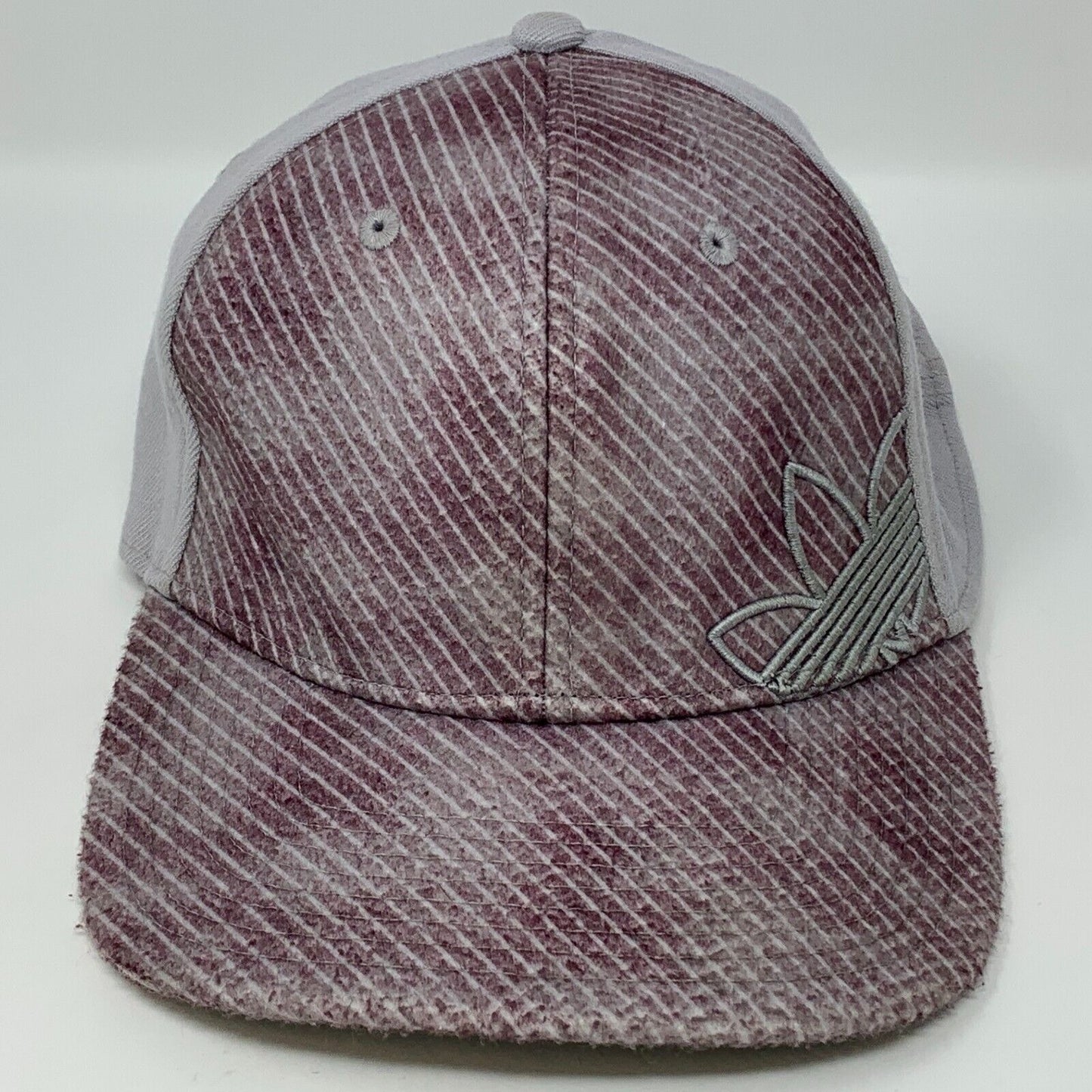 Adidas Trefoil Baseball Hat Cap Wool Blend Gray Red Six Panel Flex Fitted S-M